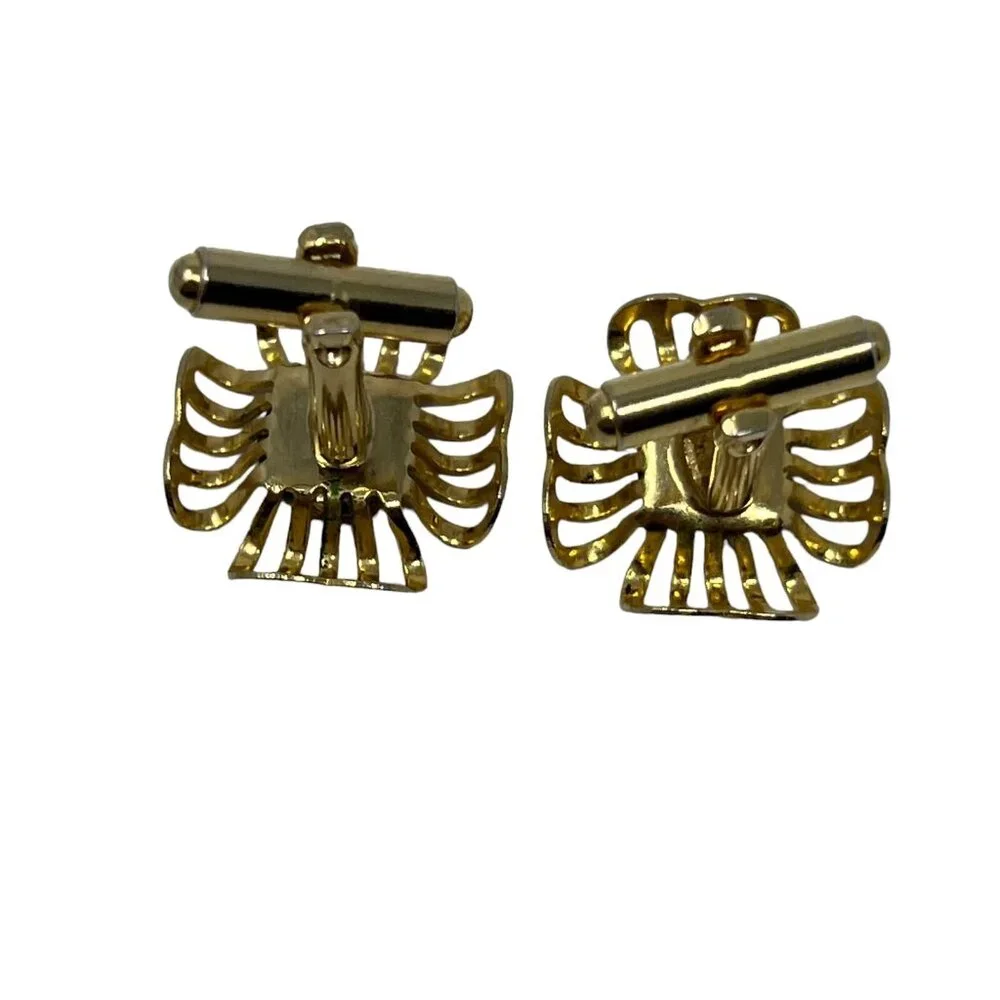 Vintage Mens Cuff Links Red Acrylic Stone Gold Tone‎